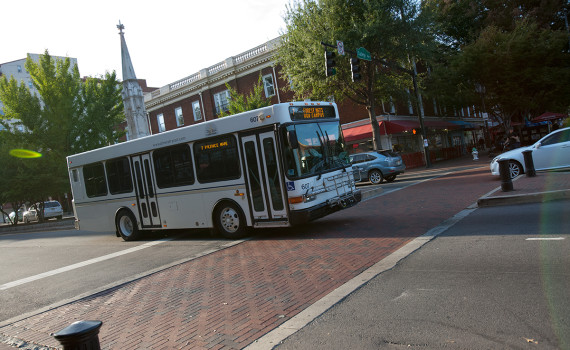 An Athens Bus Crosses Through Downtown Athens