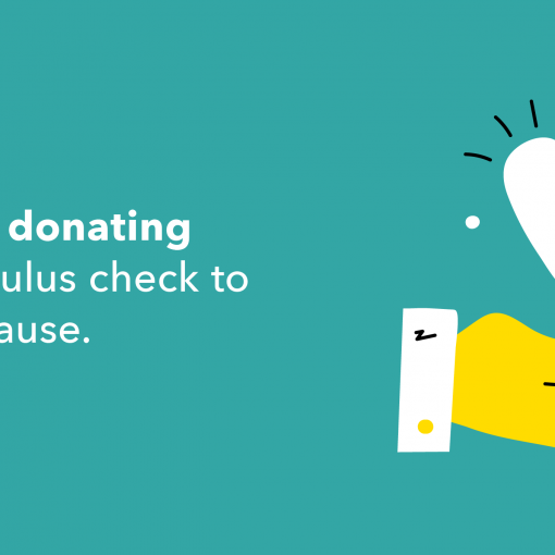 a hand with a heart and text about donating your stimulus check