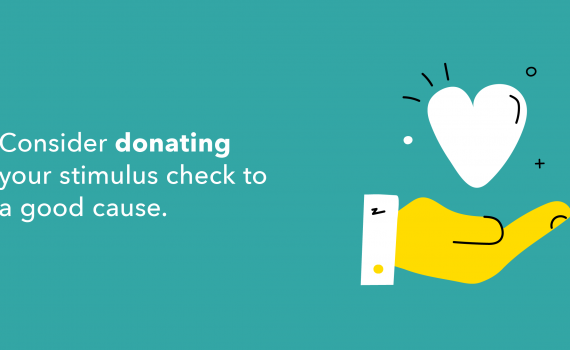 a hand with a heart and text about donating your stimulus check